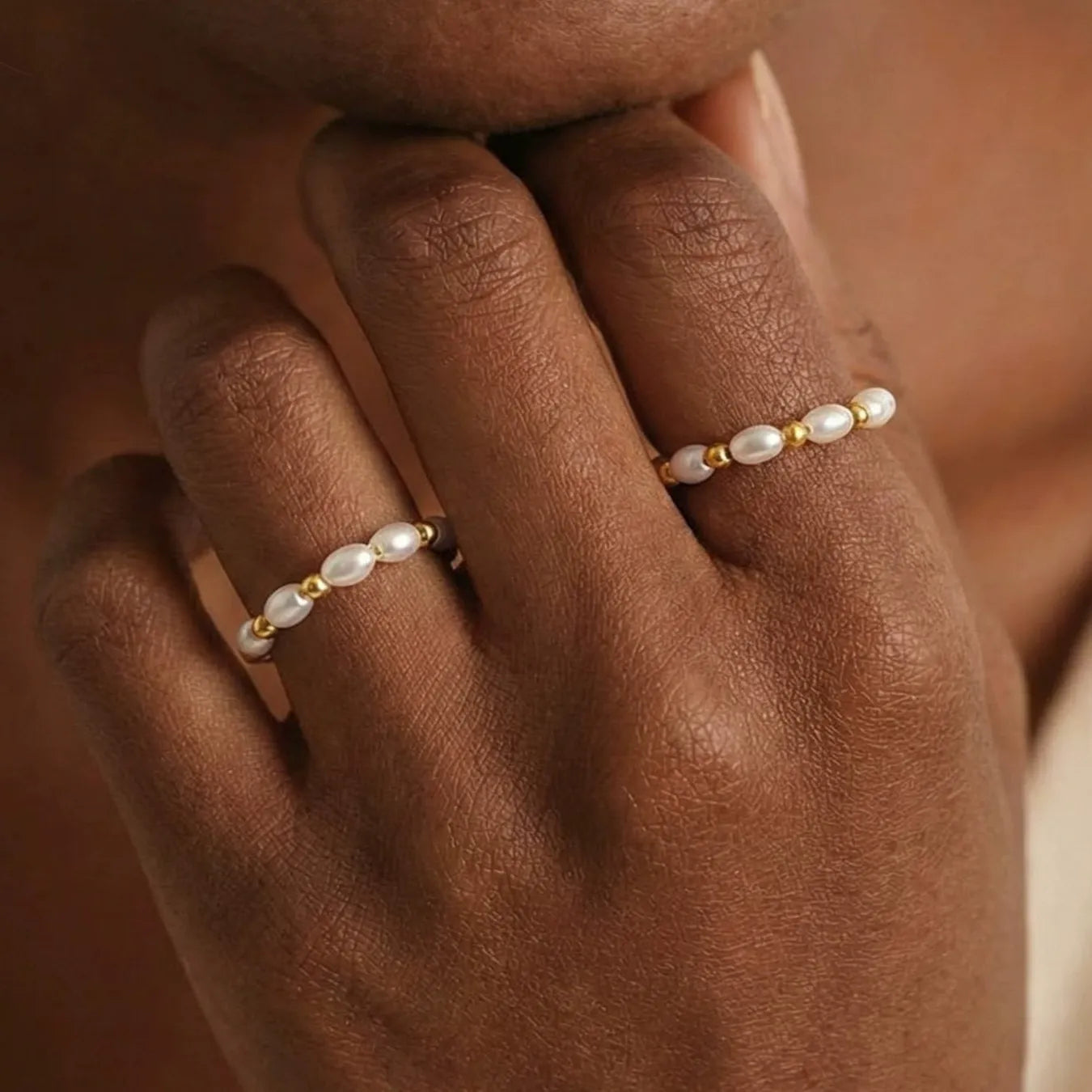 316L Stainless Steel Hand-Beaded Pearl Ring - Image 4