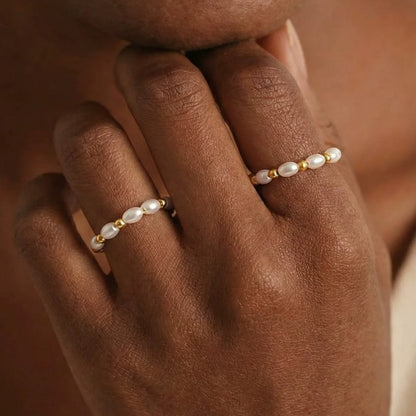 316L Stainless Steel Hand-Beaded Pearl Ring - Image 4