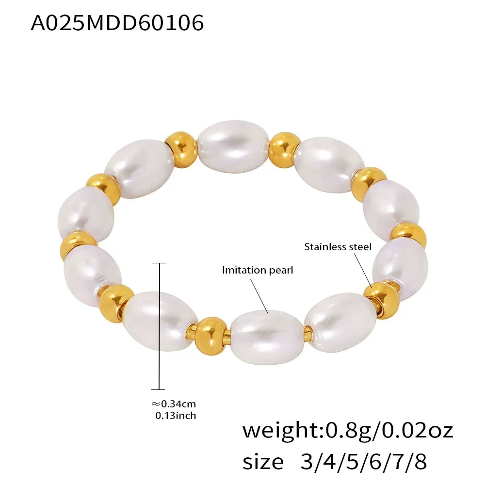 316L Stainless Steel Hand-Beaded Pearl Ring - Image 6