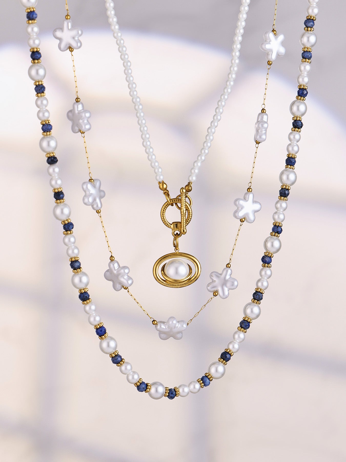 316L Stainless Steel Hand-Beaded Simulated Pearl & Blue Turquoise Collection - Image 10