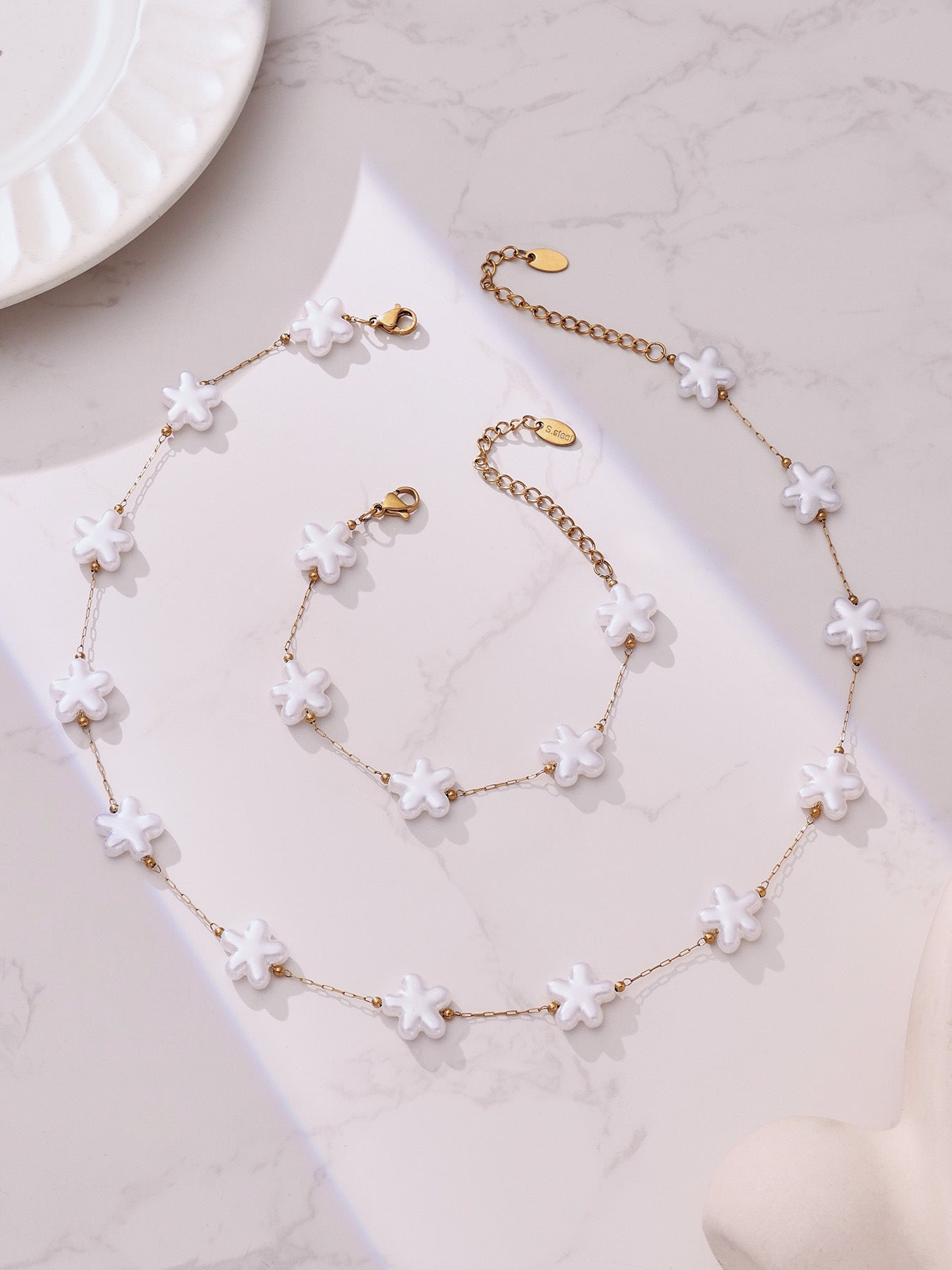 316L Stainless Steel Hand-Beaded Simulated Pearl & Blue Turquoise Collection - Image 11