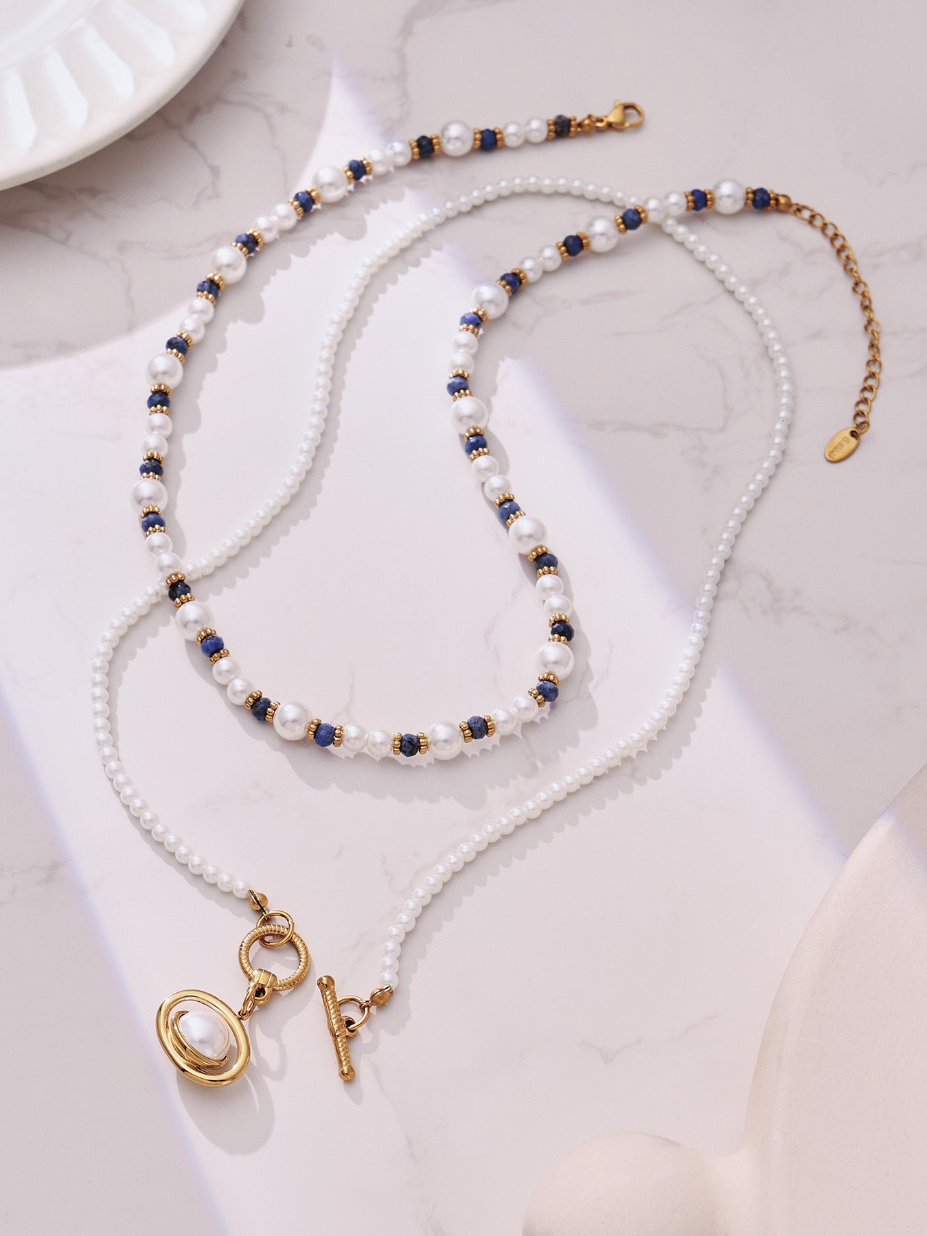 316L Stainless Steel Hand-Beaded Simulated Pearl & Blue Turquoise Collection - Image 12