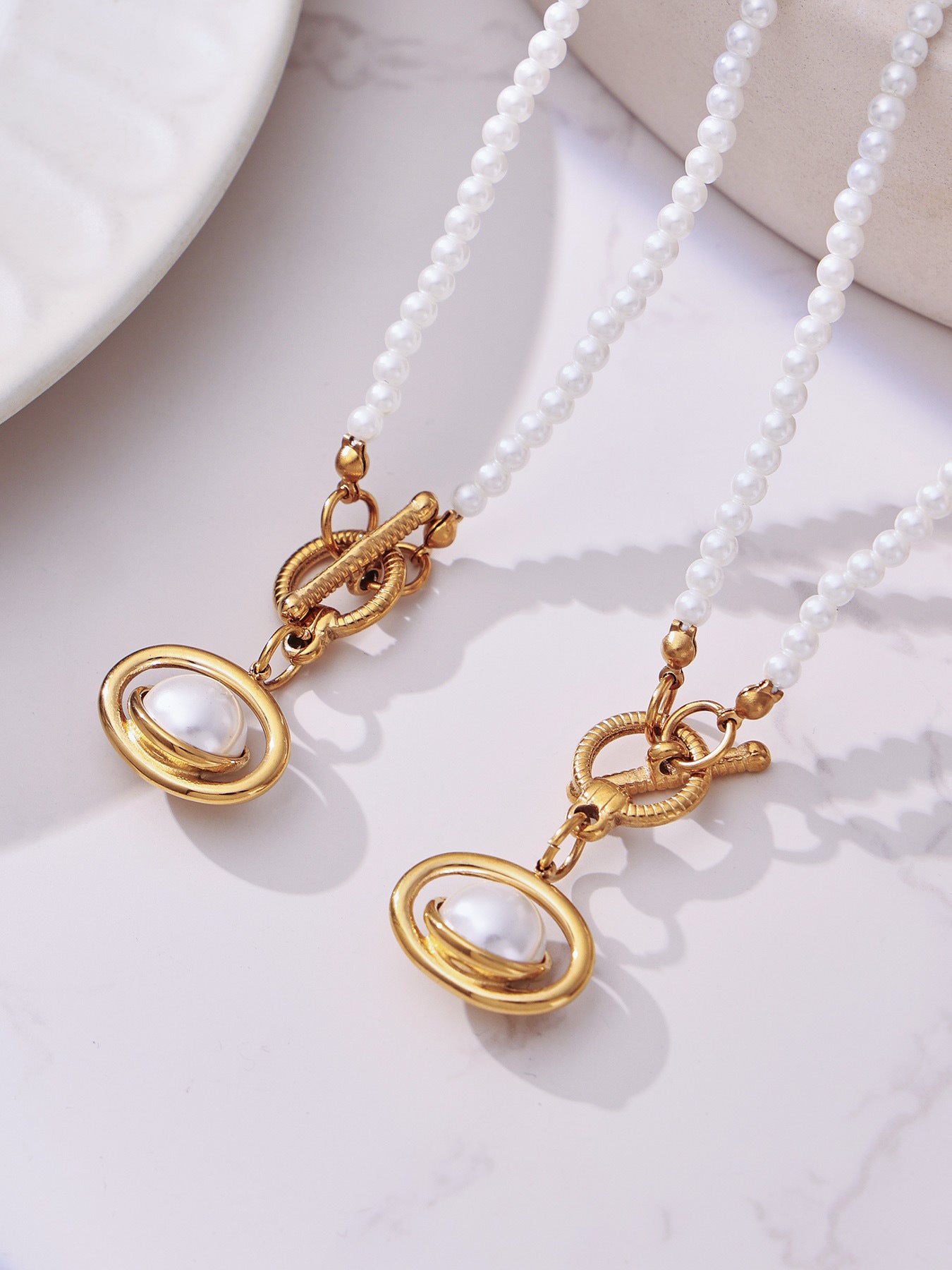 316L Stainless Steel Hand-Beaded Simulated Pearl & Blue Turquoise Collection - Image 13