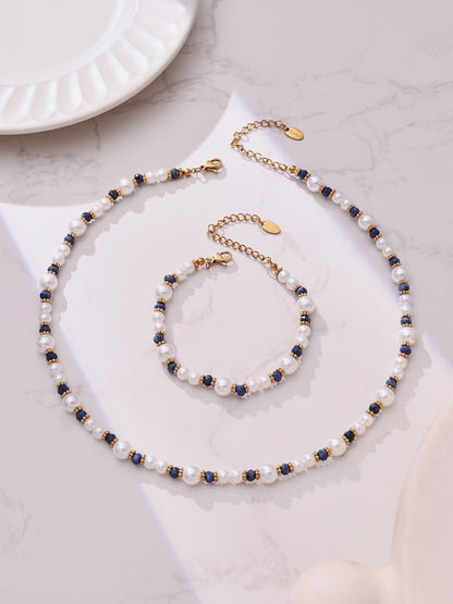 316L Stainless Steel Hand-Beaded Simulated Pearl & Blue Turquoise Collection - Image 14