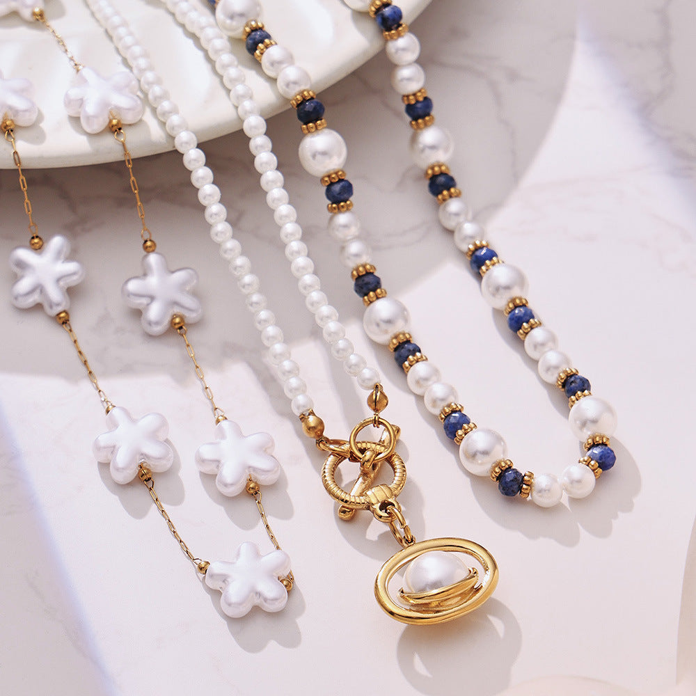 316L Stainless Steel Hand-Beaded Simulated Pearl & Blue Turquoise Collection - Image 15