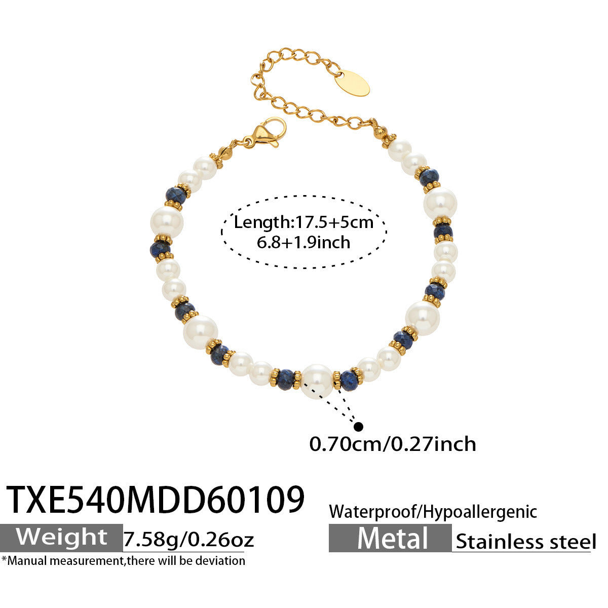 316L Stainless Steel Hand-Beaded Simulated Pearl & Blue Turquoise Collection - Image 2