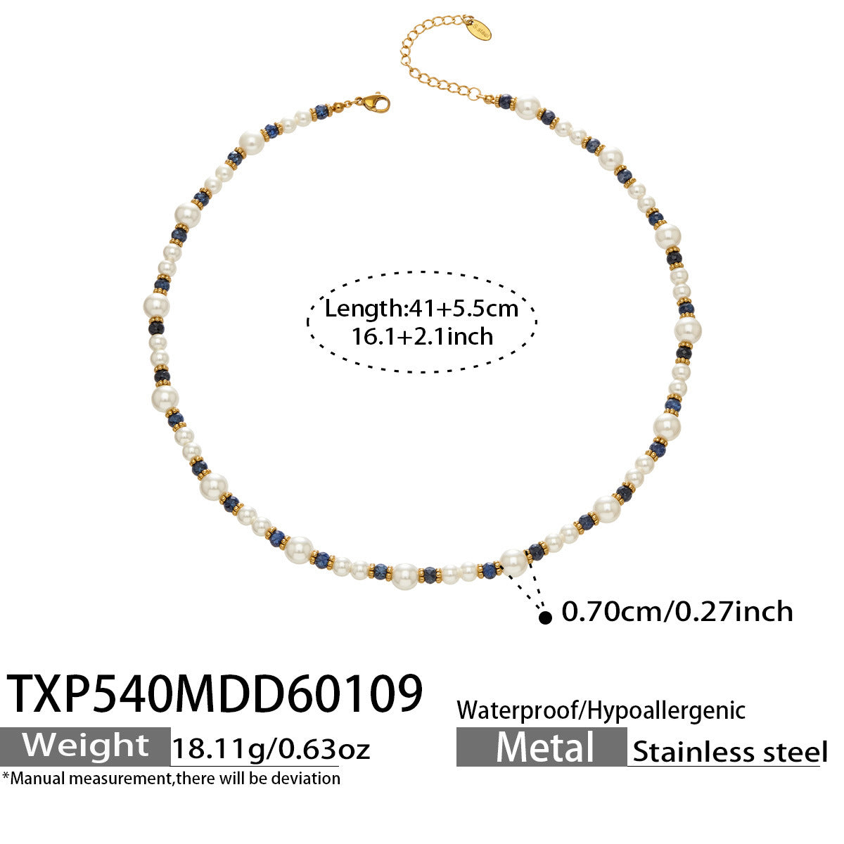 316L Stainless Steel Hand-Beaded Simulated Pearl & Blue Turquoise Collection - Image 3