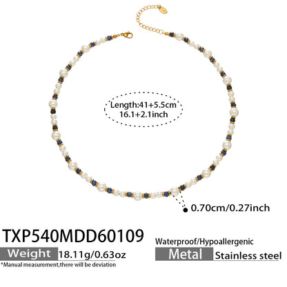 316L Stainless Steel Hand-Beaded Simulated Pearl & Blue Turquoise Collection - Image 3