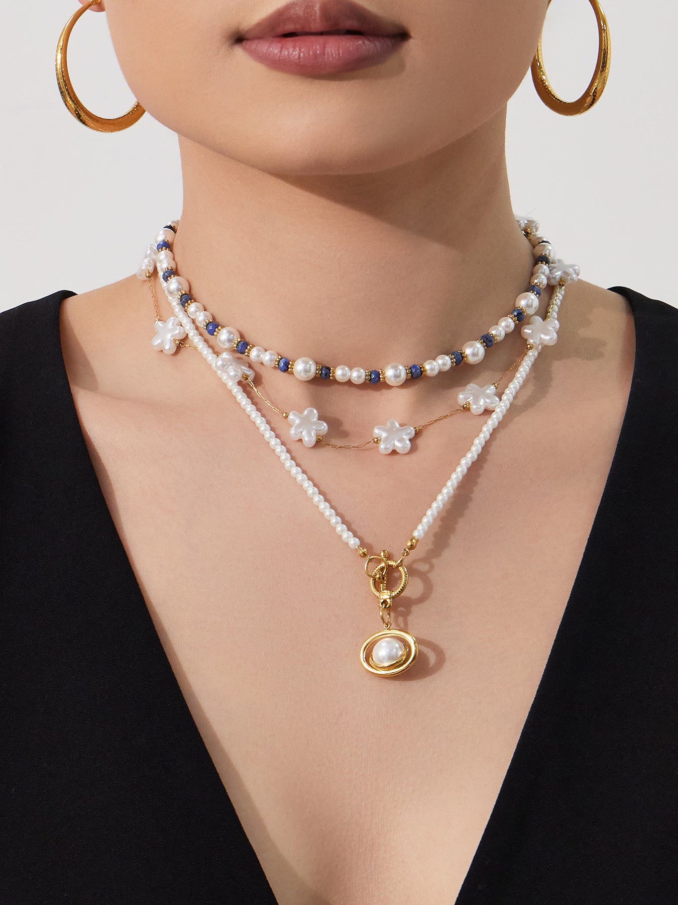 316L Stainless Steel Hand-Beaded Simulated Pearl & Blue Turquoise Collection - Image 7