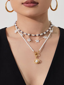 316L Stainless Steel Hand-Beaded Simulated Pearl & Blue Turquoise Collection - Image 7