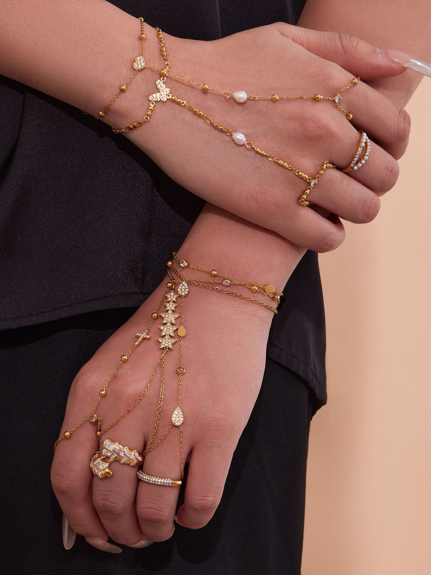 316L Stainless Steel 18K PVD Gold Hand Chain Bracelet made with 316L stainless steel and 18K PVD gold finish for wholesale jewelry buyers - image 10