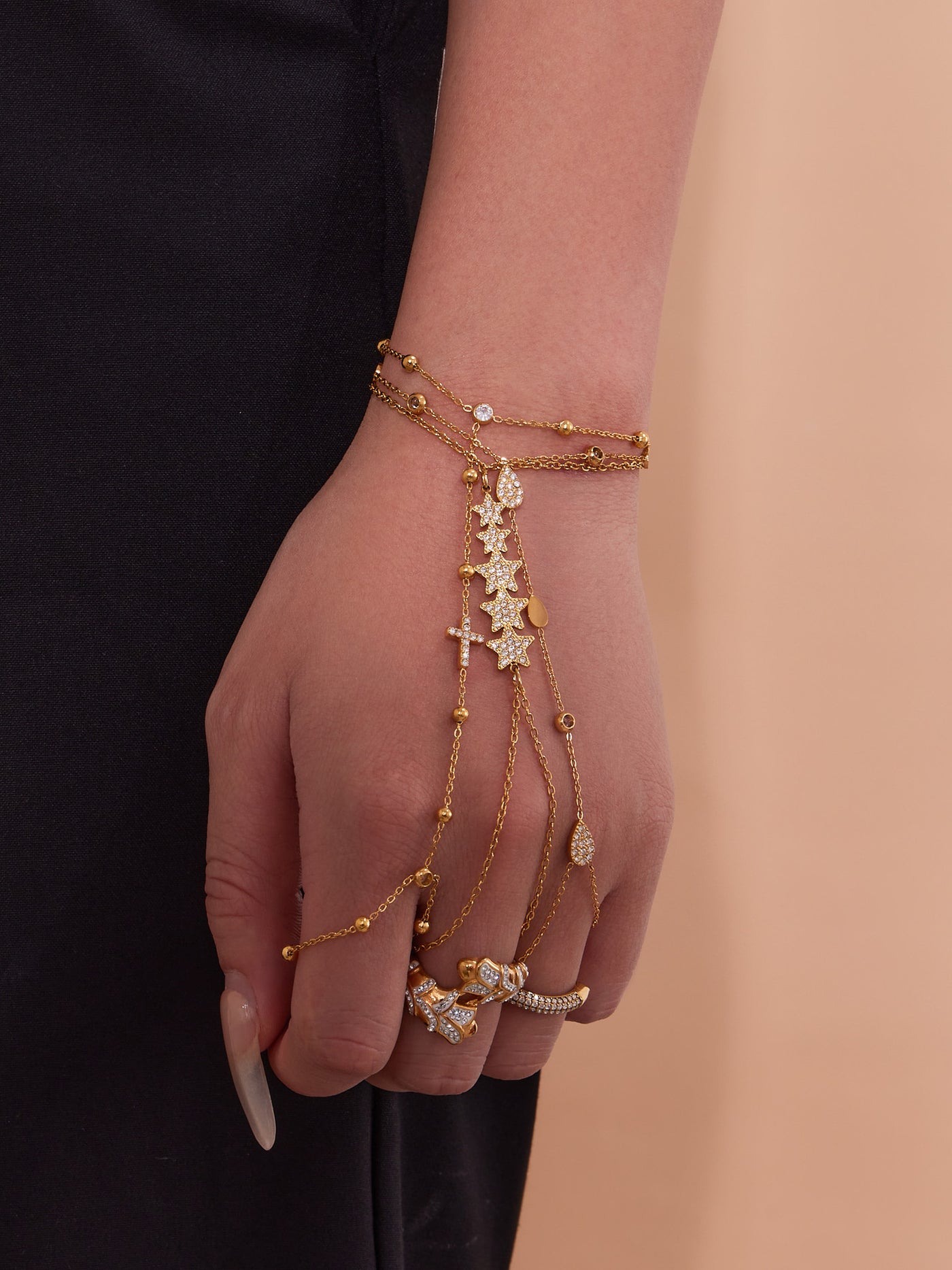316L Stainless Steel 18K PVD Gold Hand Chain Bracelet made with 316L stainless steel and 18K PVD gold finish for wholesale jewelry buyers - image 11