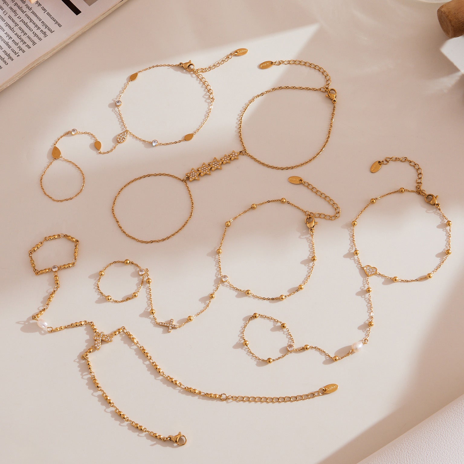 316L Stainless Steel 18K PVD Gold Hand Chain Bracelet made with 316L stainless steel and 18K PVD gold finish for wholesale jewelry buyers - image 30