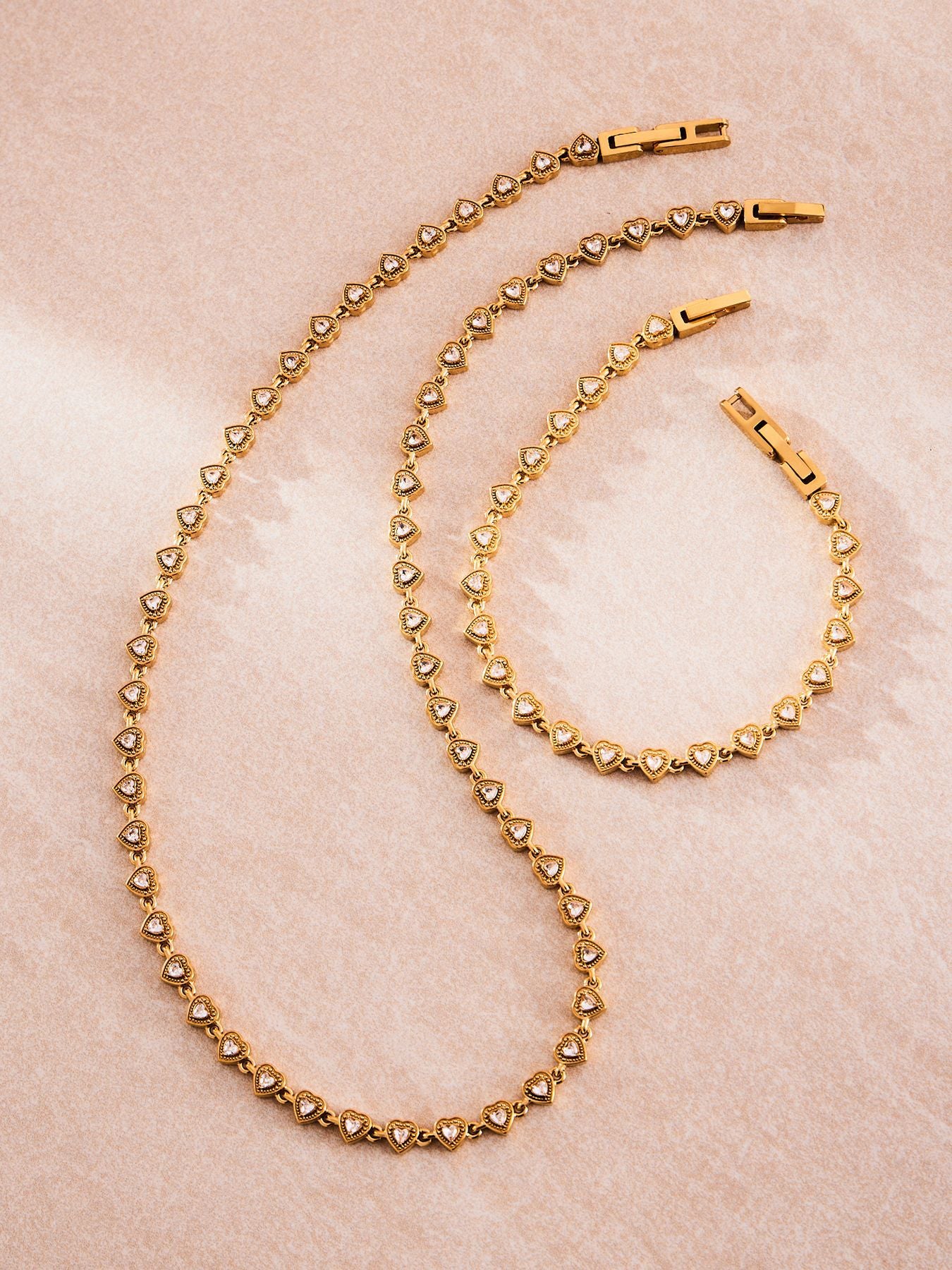 316L Stainless Steel Hand-Set 5A Zircon Interlocking Clasp Bracelet & Necklace - Image 11