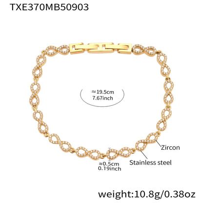 316L Stainless Steel Hand-Set 5A Zircon Interlocking Clasp Bracelet & Necklace - Image 2