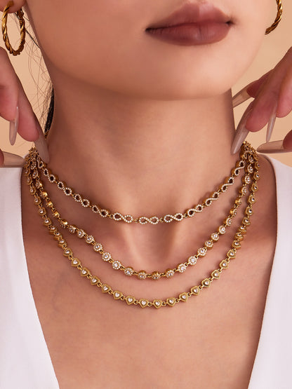 316L Stainless Steel Hand-Set 5A Zircon Interlocking Clasp Bracelet & Necklace - Image 4