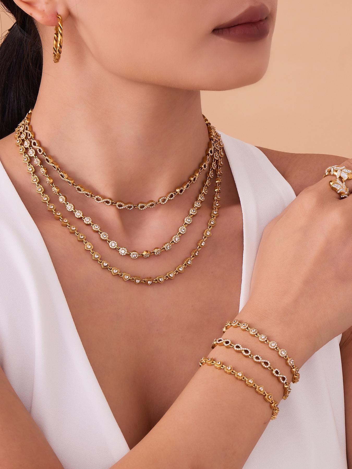 316L Stainless Steel Hand-Set 5A Zircon Interlocking Clasp Bracelet & Necklace - Image 9