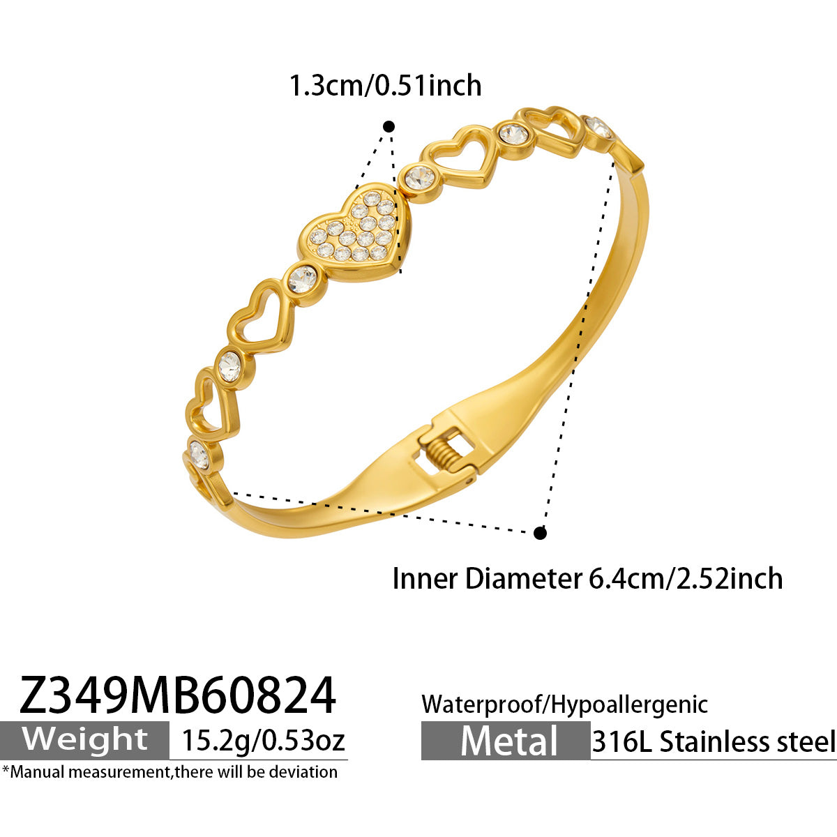 316L Stainless Steel 18K PVD Gold Heart Bangle made with 316L stainless steel and 18K PVD gold finish for wholesale jewelry buyers - image 12