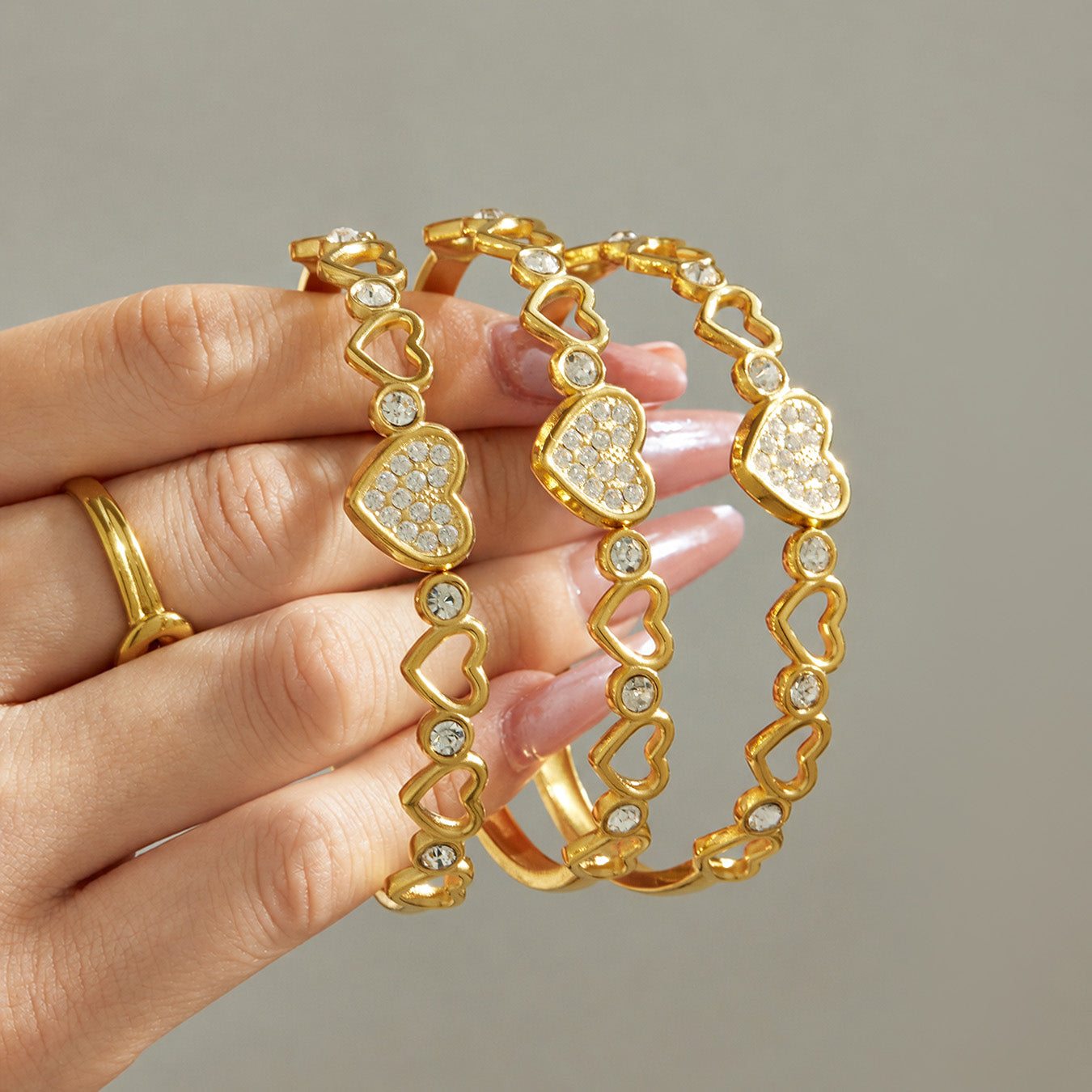 316L Stainless Steel 18K PVD Gold Heart Bangle made with 316L stainless steel and 18K PVD gold finish for wholesale jewelry buyers - image 7