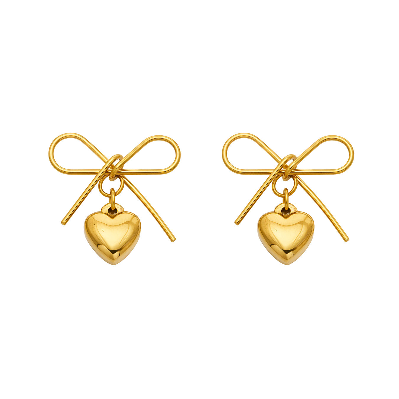 Stylish 316L Stainless Steel Heart Bow Earrings in gold