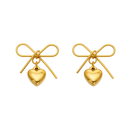 Stylish 316L Stainless Steel Heart Bow Earrings in gold