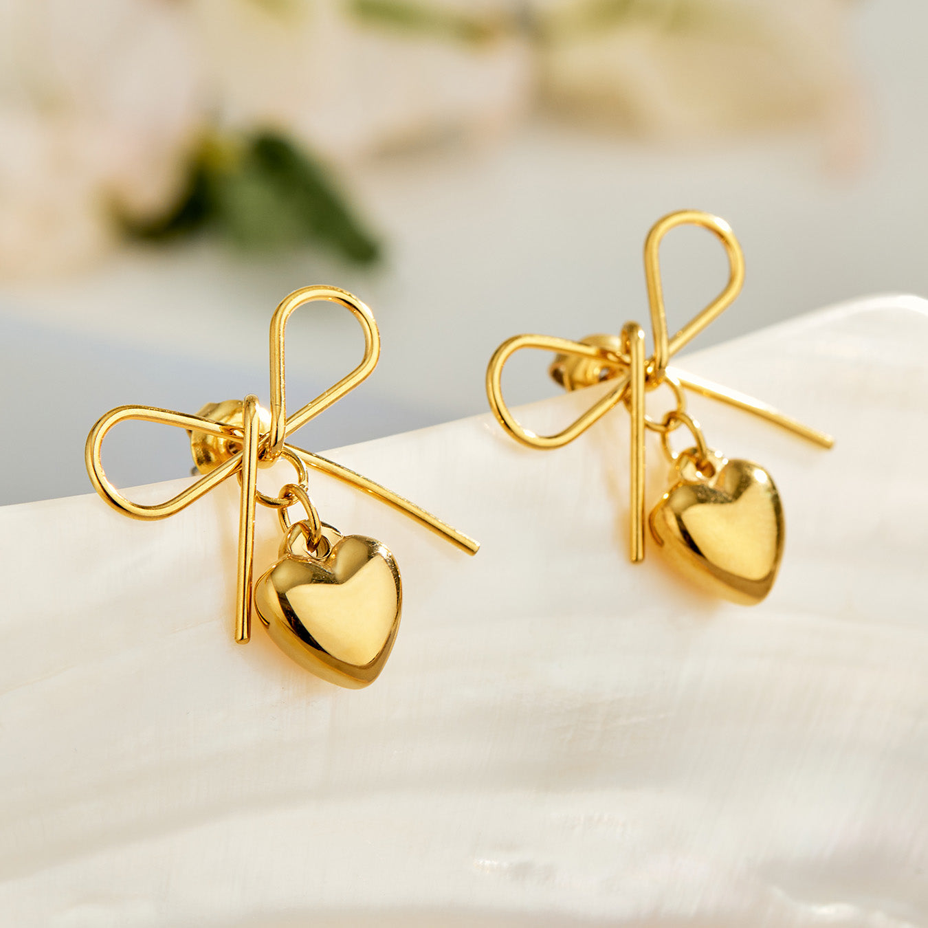 316L Stainless Steel 18K PVD Gold Heart Bow Earrings made with 316L stainless steel and 18K PVD gold finish for wholesale jewelry buyers - image 10
