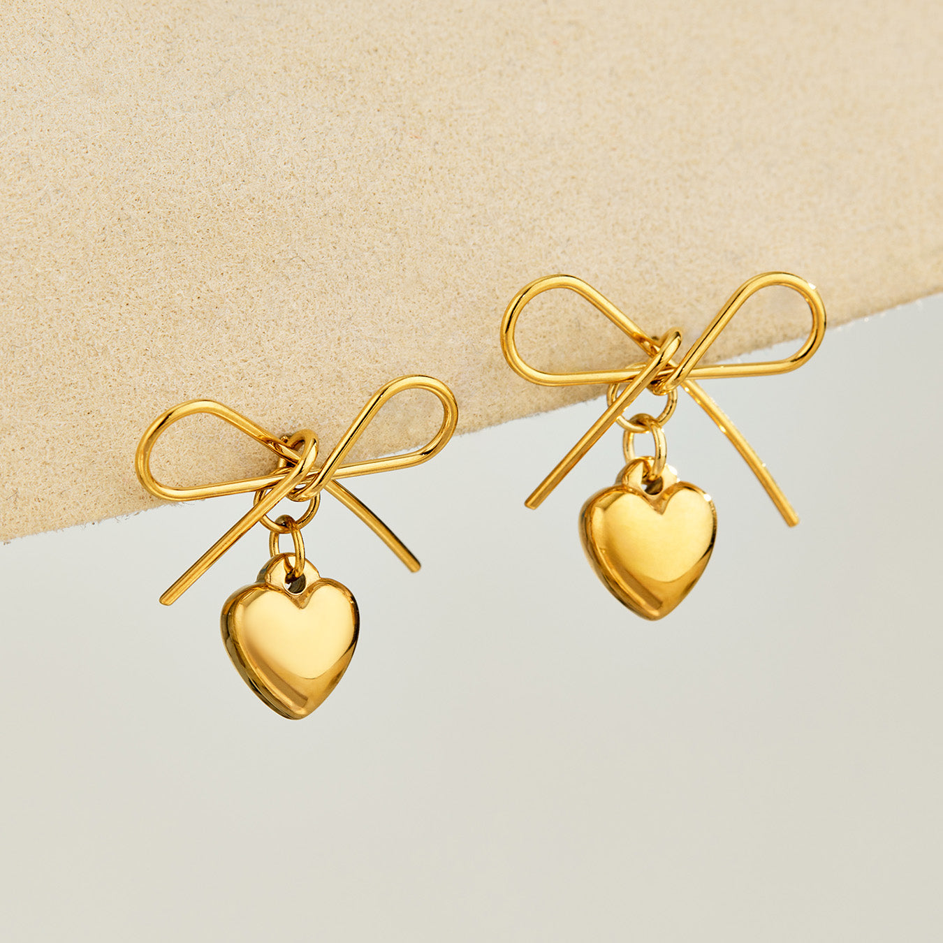 316L Stainless Steel 18K PVD Gold Heart Bow Earrings made with 316L stainless steel and 18K PVD gold finish for wholesale jewelry buyers - image 11