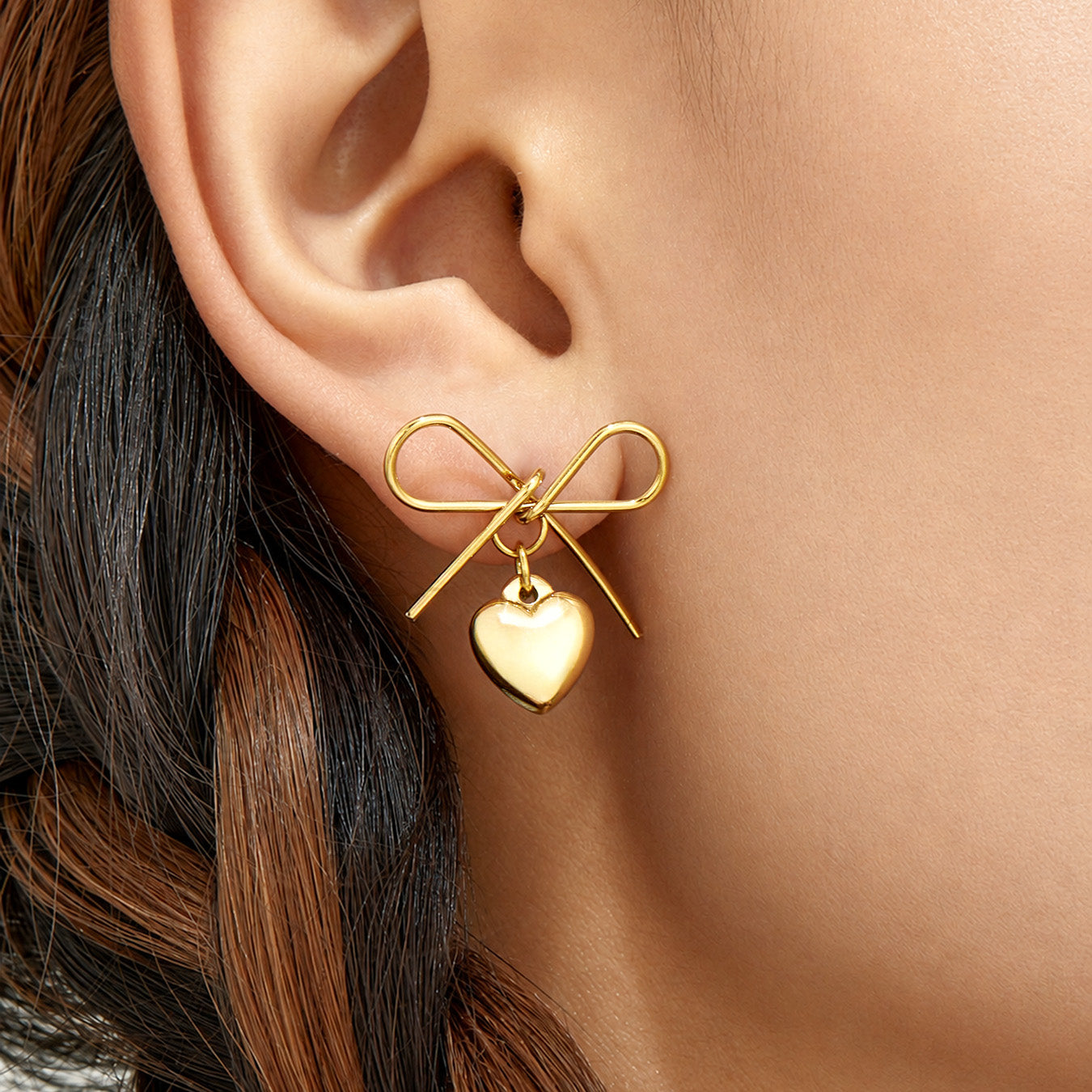 316L Stainless Steel 18K PVD Gold Heart Bow Earrings made with 316L stainless steel and 18K PVD gold finish for wholesale jewelry buyers - image 15