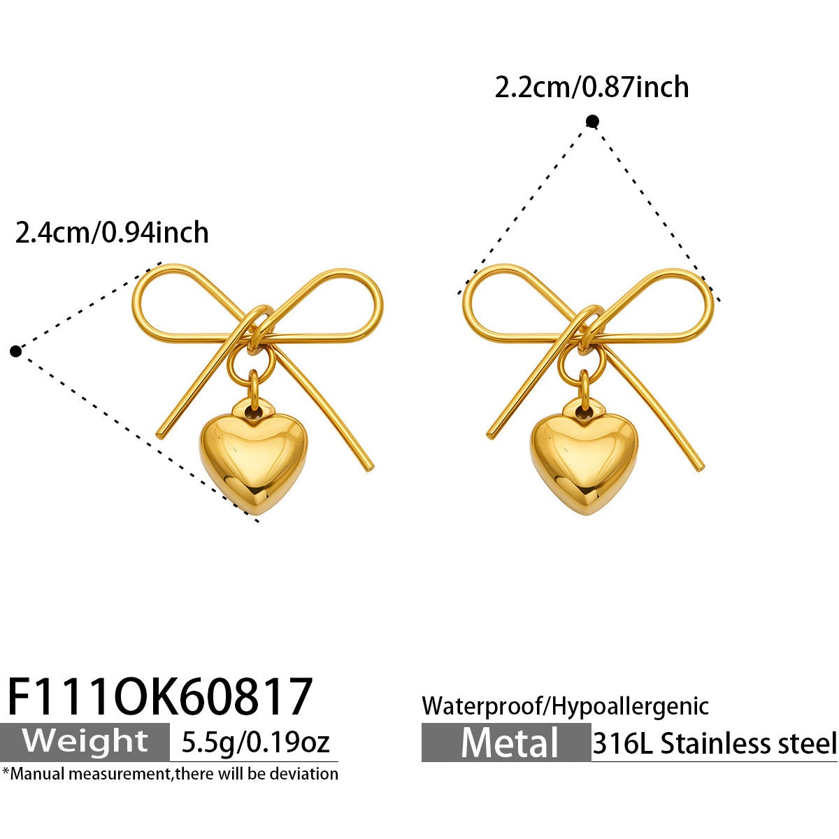 Elegant design showcasing the beauty of the Heart Bow Earrings