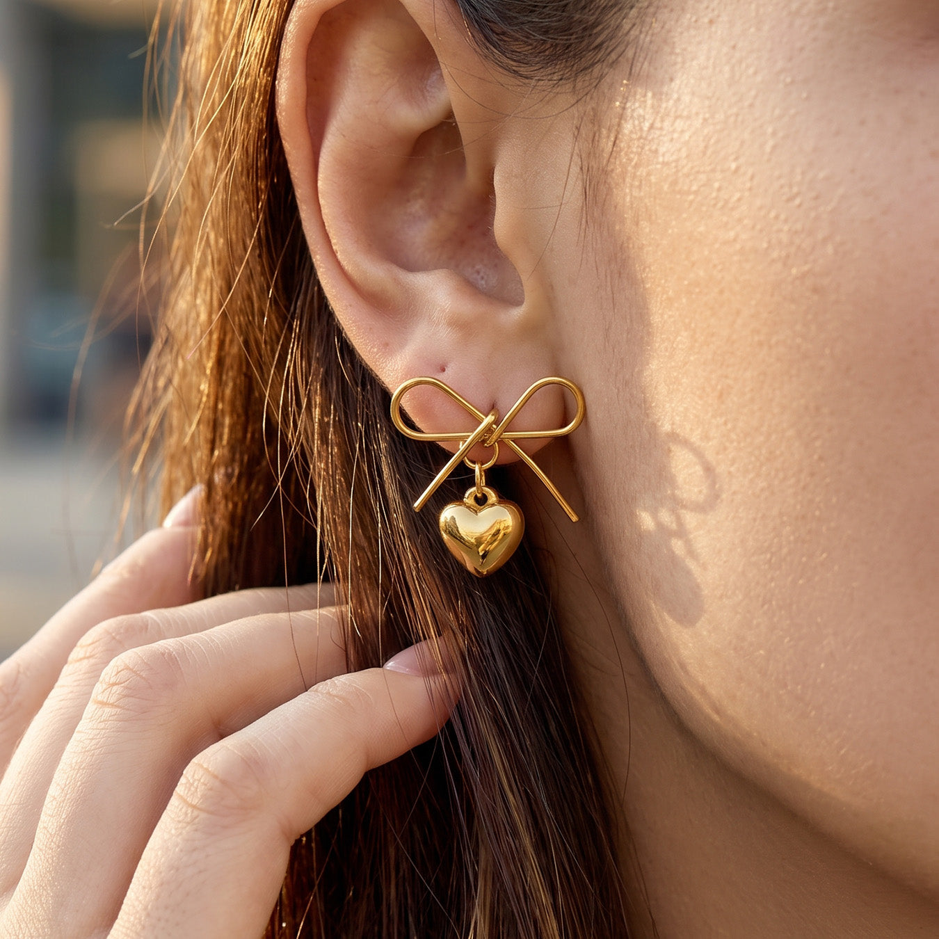316L Stainless Steel 18K PVD Gold Heart Bow Earrings made with 316L stainless steel and 18K PVD gold finish for wholesale jewelry buyers - image 4