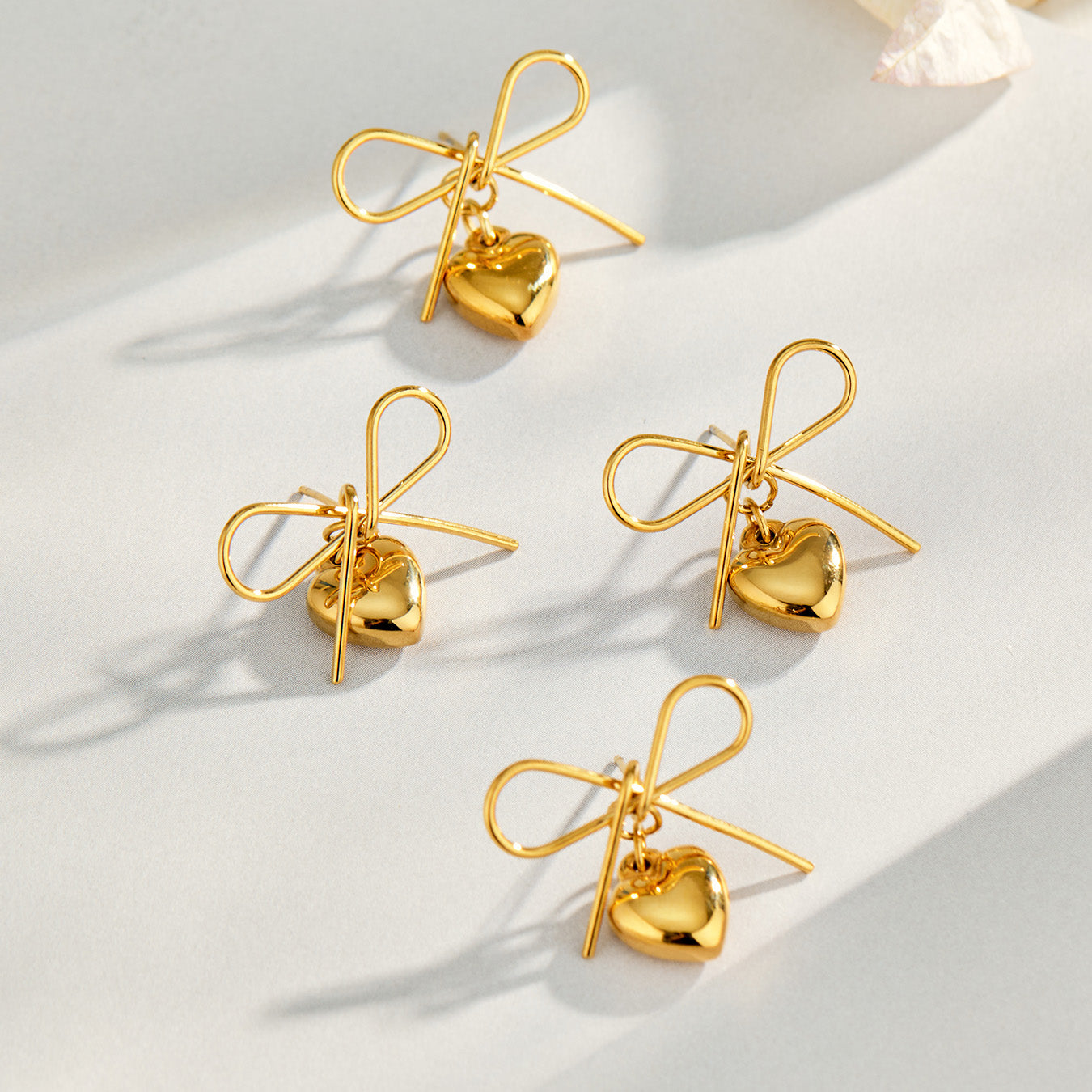 316L Stainless Steel 18K PVD Gold Heart Bow Earrings made with 316L stainless steel and 18K PVD gold finish for wholesale jewelry buyers - image 8