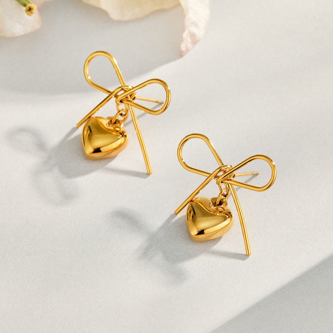 316L Stainless Steel 18K PVD Gold Heart Bow Earrings made with 316L stainless steel and 18K PVD gold finish for wholesale jewelry buyers - image 9