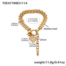 316L Stainless Steel Heavy Chain Heart Charm Necklace & Bracelet Set