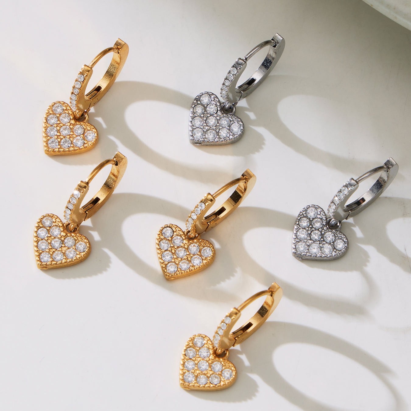 316L Stainless Steel Heart CZ Charm Jewelry Set