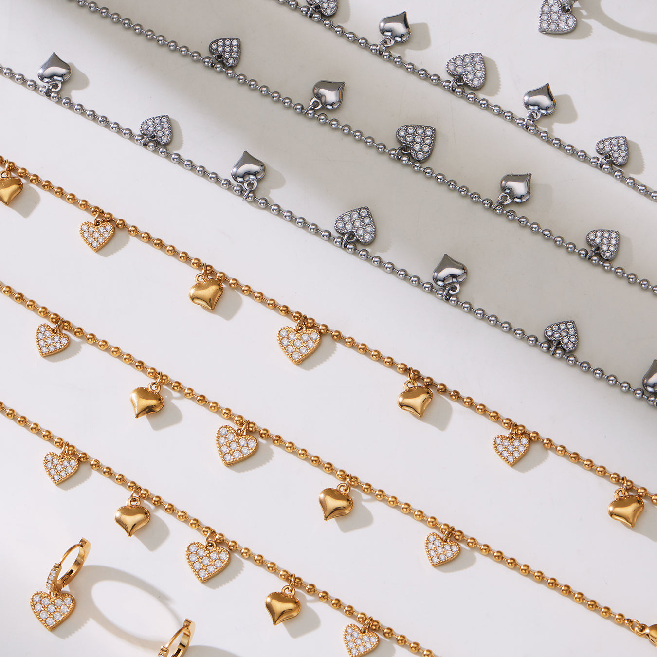 316L Stainless Steel Heart CZ Charm Jewelry Set