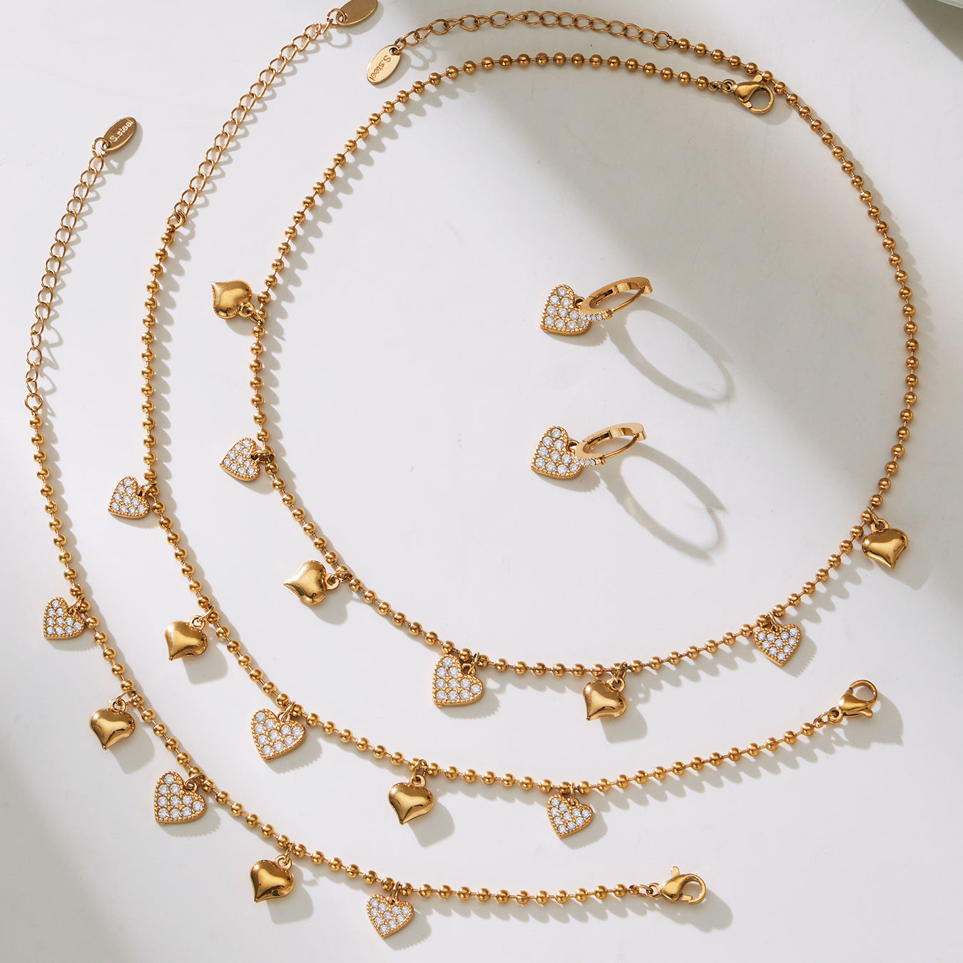 316L Stainless Steel Heart CZ Charm Jewelry Set