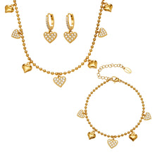 316L stainless steel heart charm jewelry set including necklace bracelet anklet and hoop earrings