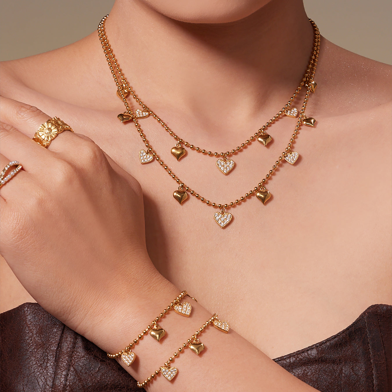 316L Stainless Steel Heart CZ Charm Jewelry Set