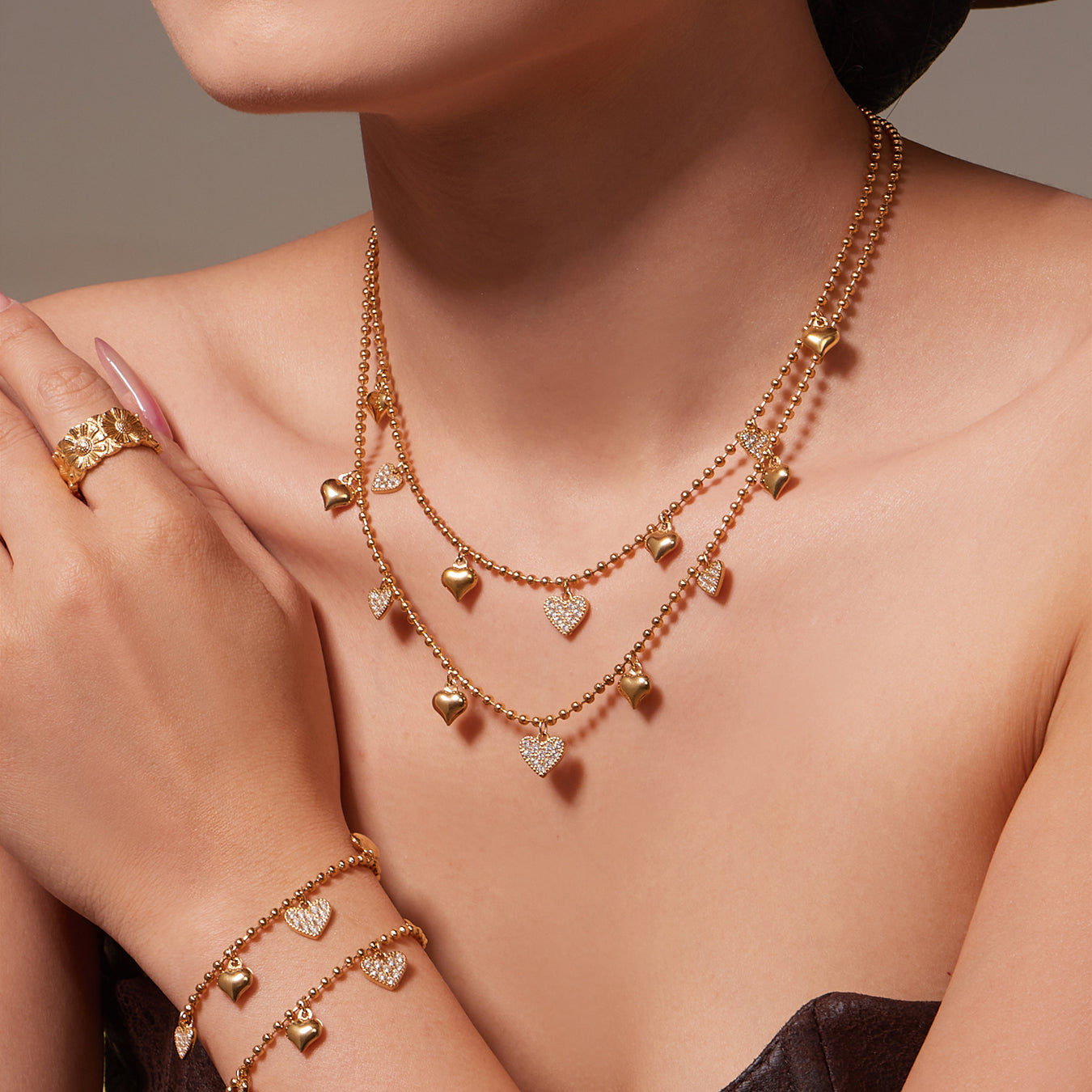 316L Stainless Steel Heart CZ Charm Jewelry Set