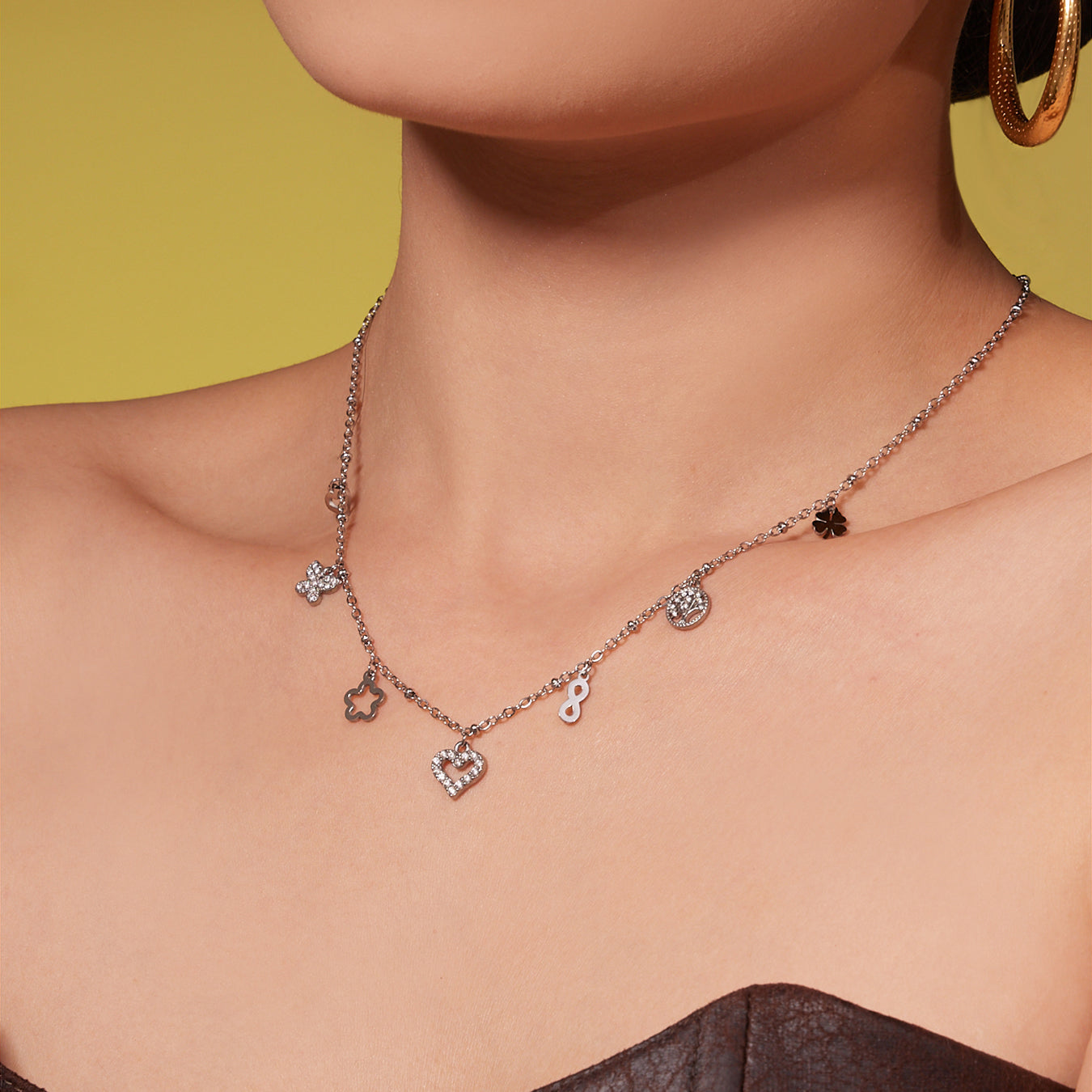 316L Stainless Steel Heart CZ Charm Jewelry Set