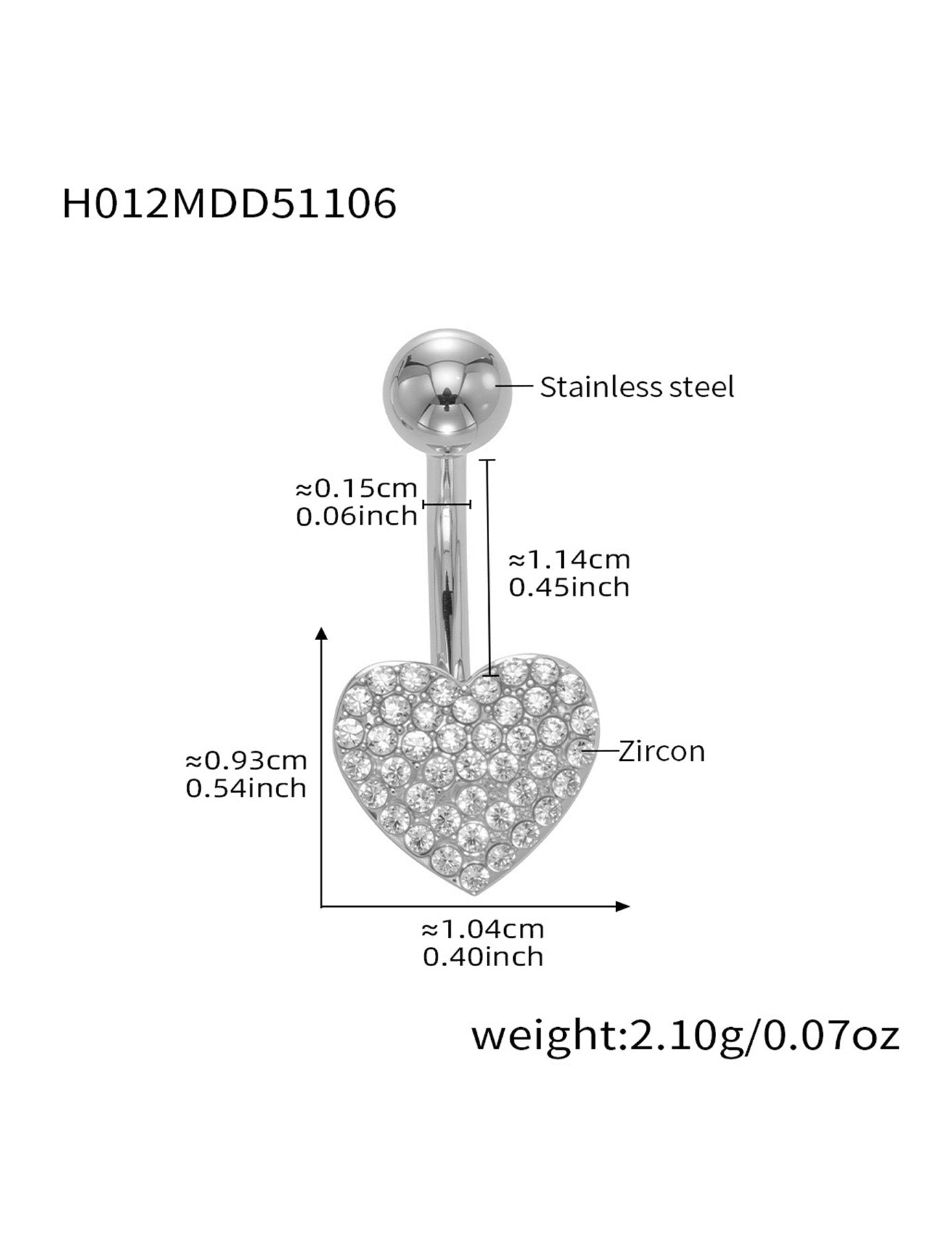 316L Stainless Steel CZ Belly Button Rings