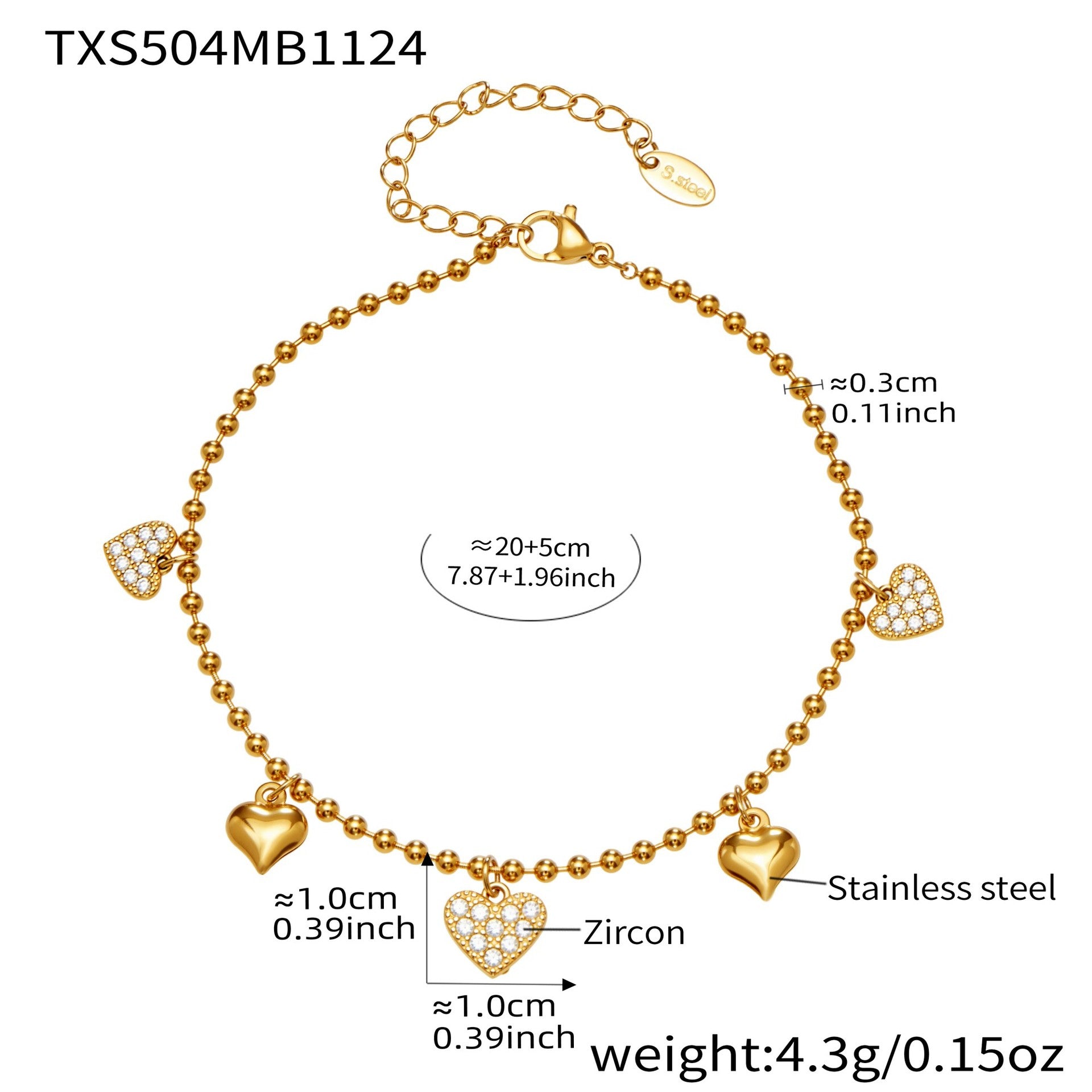 316L Stainless Steel Heart CZ Charm Jewelry Set