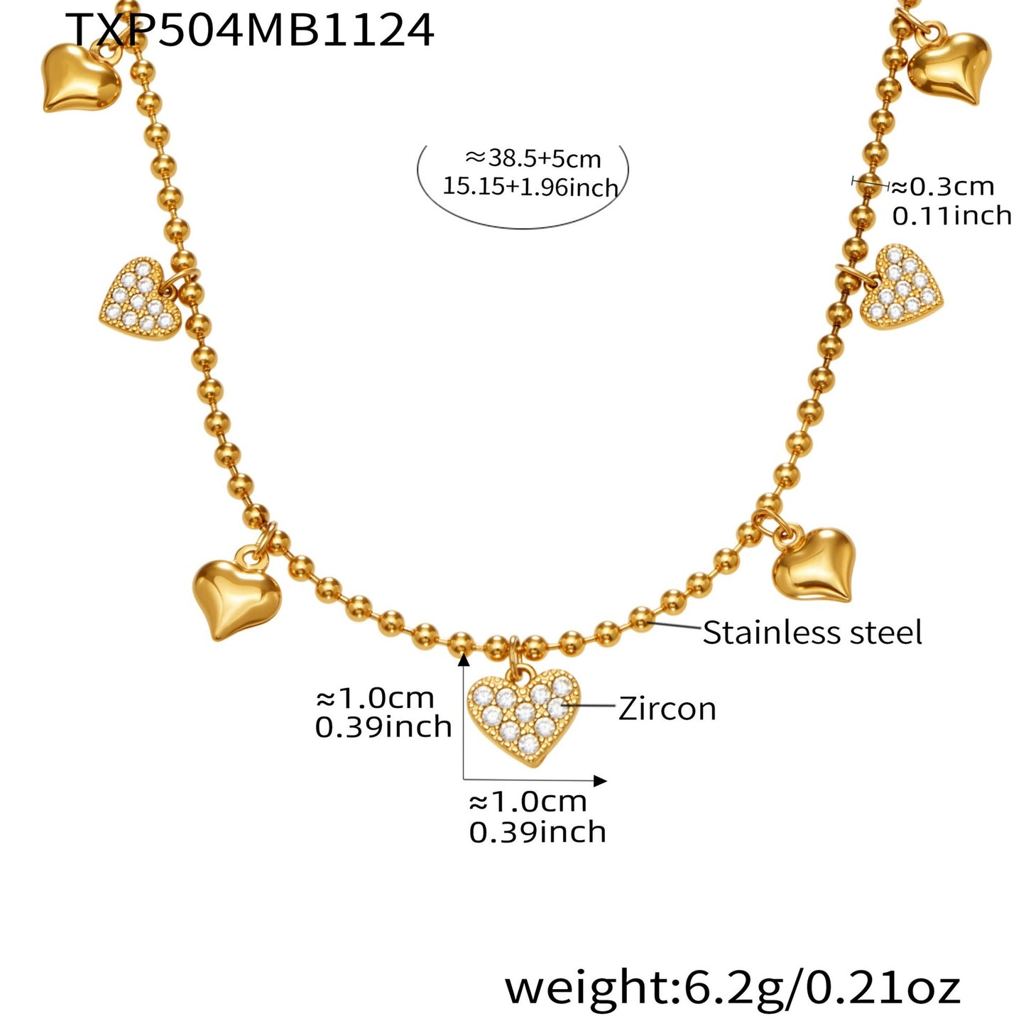 316L Stainless Steel Heart CZ Charm Jewelry Set