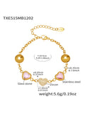 Pink Glass Stone Gold Bracelet 16+5cm