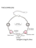 Pink Glass Stone Steel Bracelet 16+5cm