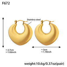 316L stainless steel heart huggie hoop earrings with 18K PVD gold plating size reference