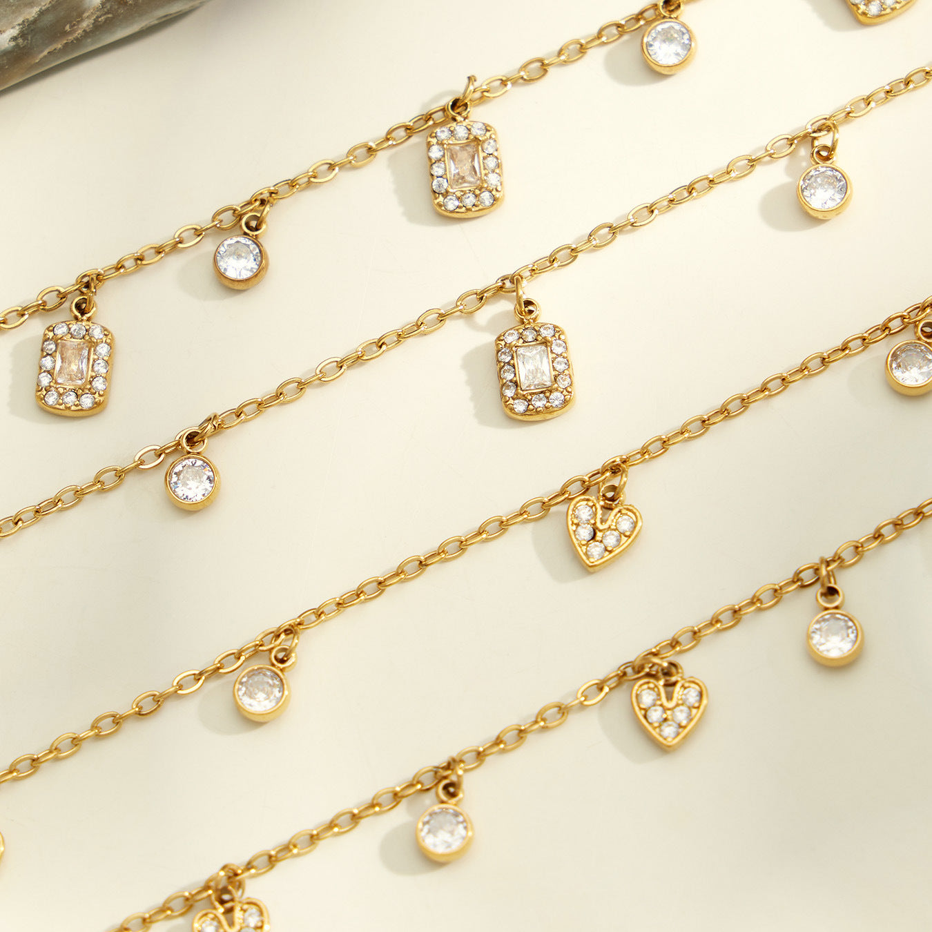 close-up of heart necklace showing quality 18K PVD gold finish
