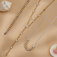 316L stainless steel heart necklace and bracelet set with zircon details, two tone design, wholesale jewelry set
