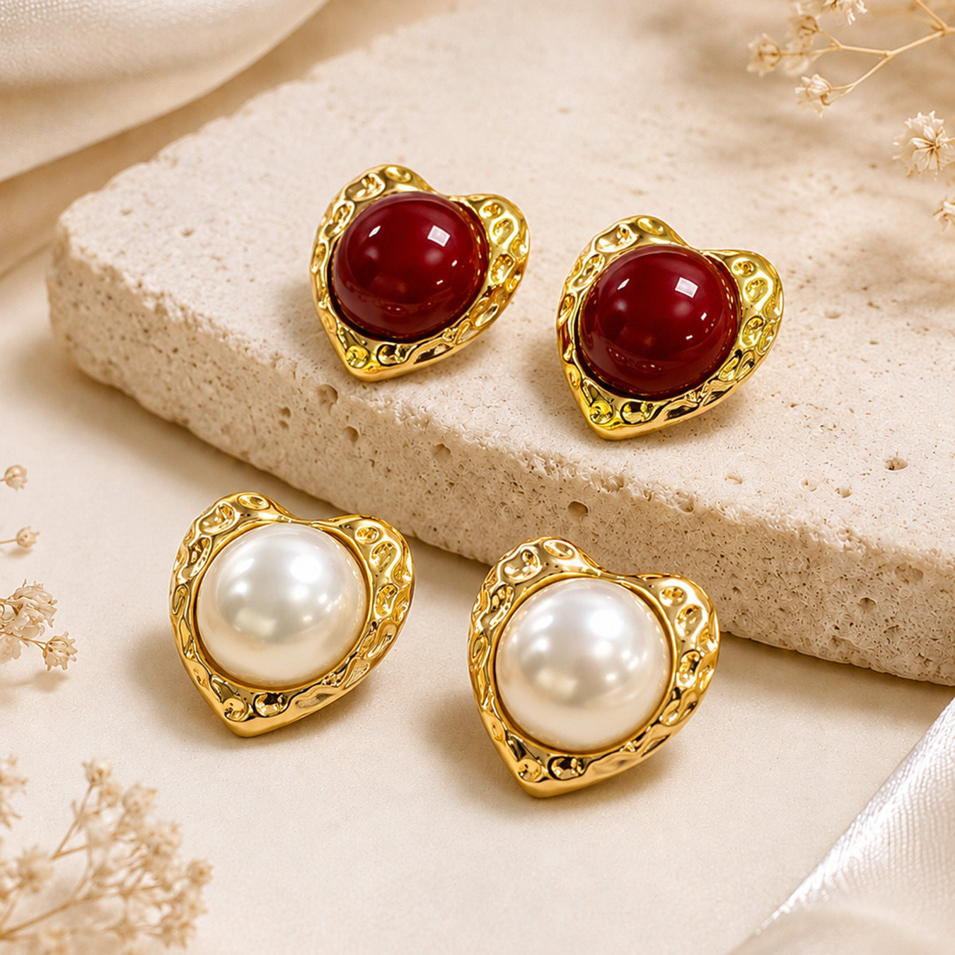 316L Stainless Steel 18K PVD Gold Heart Pearl Earrings made with 316L stainless steel and 18K PVD gold finish for wholesale jewelry buyers - image 3