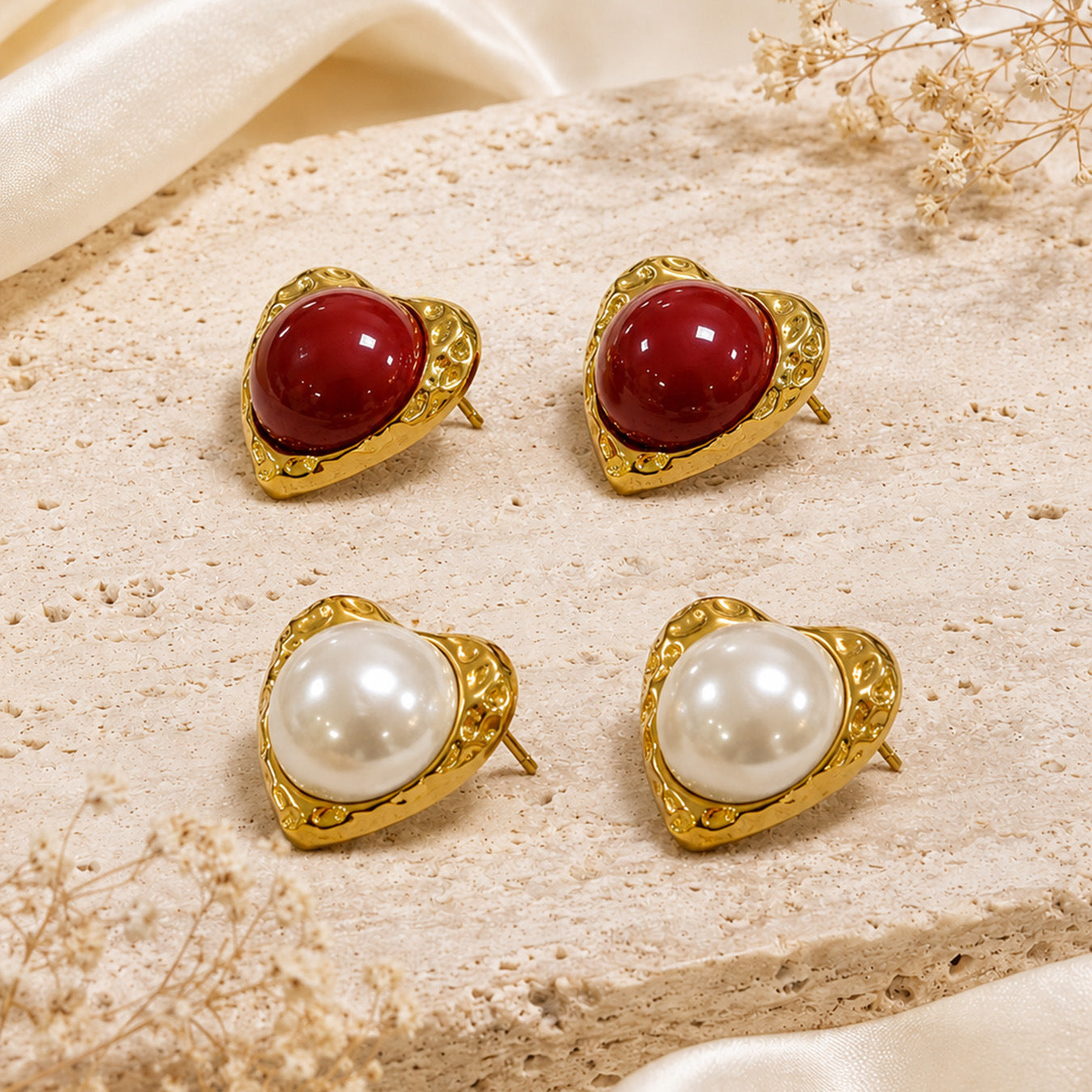 316L Stainless Steel 18K PVD Gold Heart Pearl Earrings made with 316L stainless steel and 18K PVD gold finish for wholesale jewelry buyers - image 8